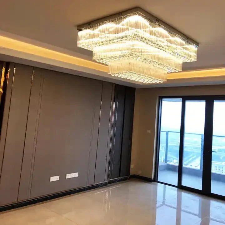 Modern Extra 2/3 Tiered Flush Mount Crystal Chandelier for Large Area-Chandeliers - Luxvena - Luxvena