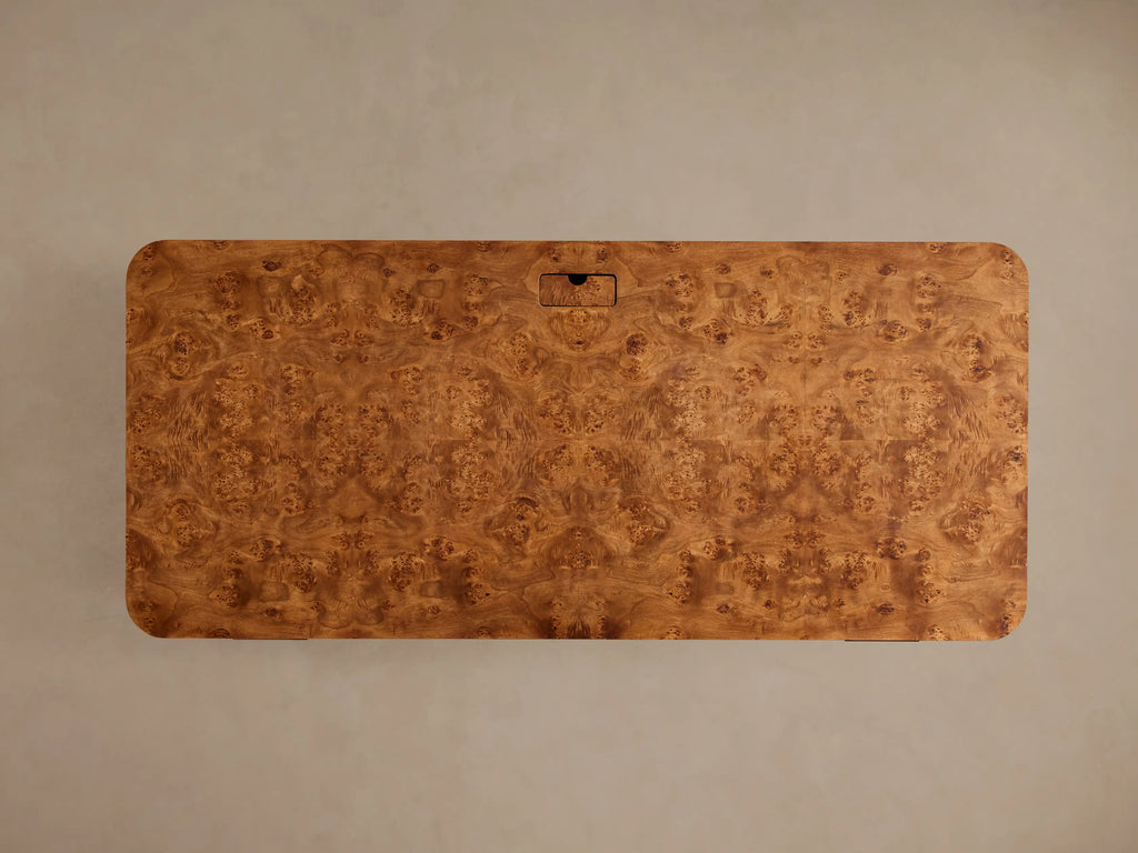 Mogadore Executive Desk in Mappa Burl Wood with Soft-Close Drawers