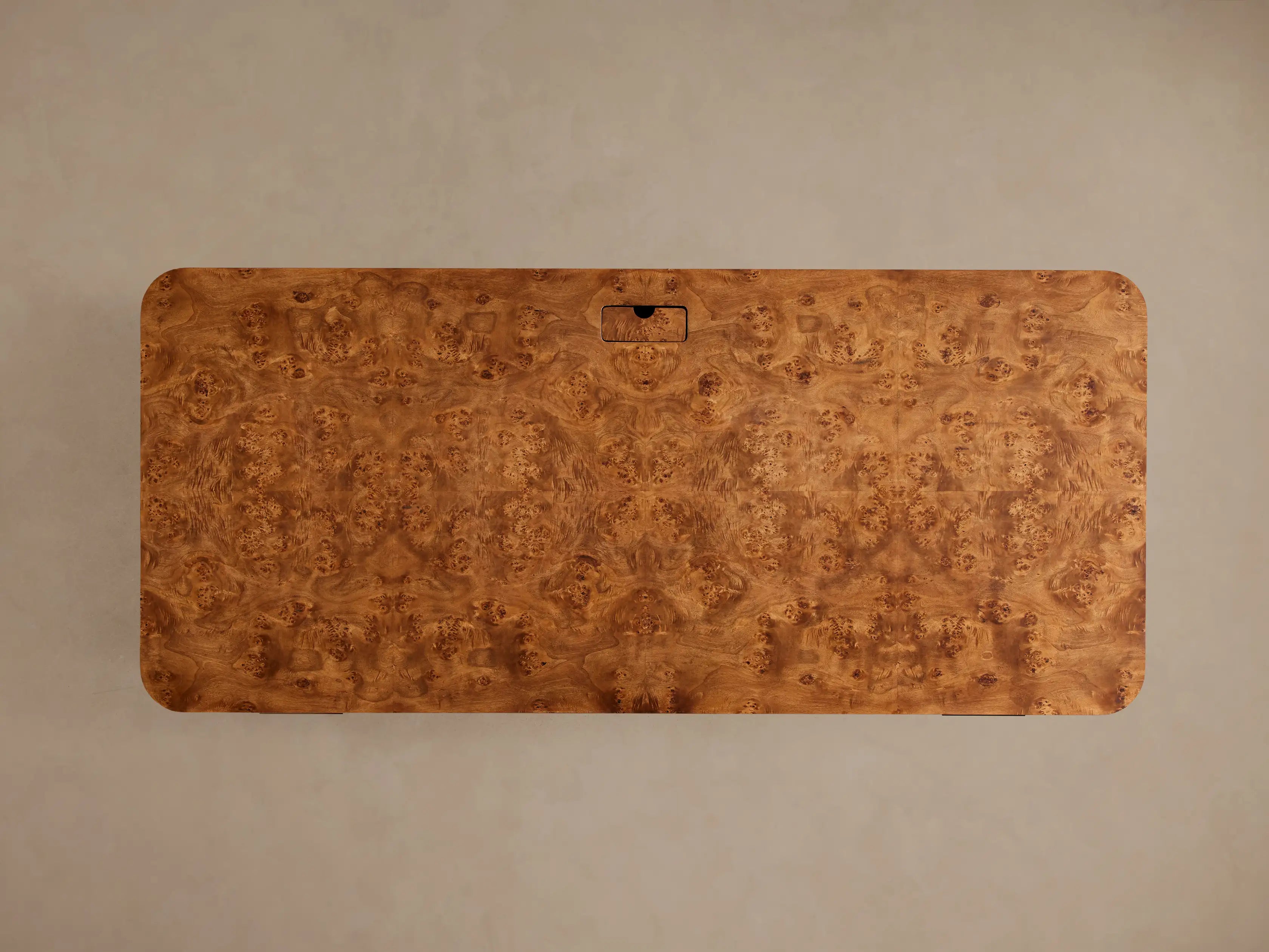 Mogadore Executive Desk in Mappa Burl Wood with Soft-Close Drawers