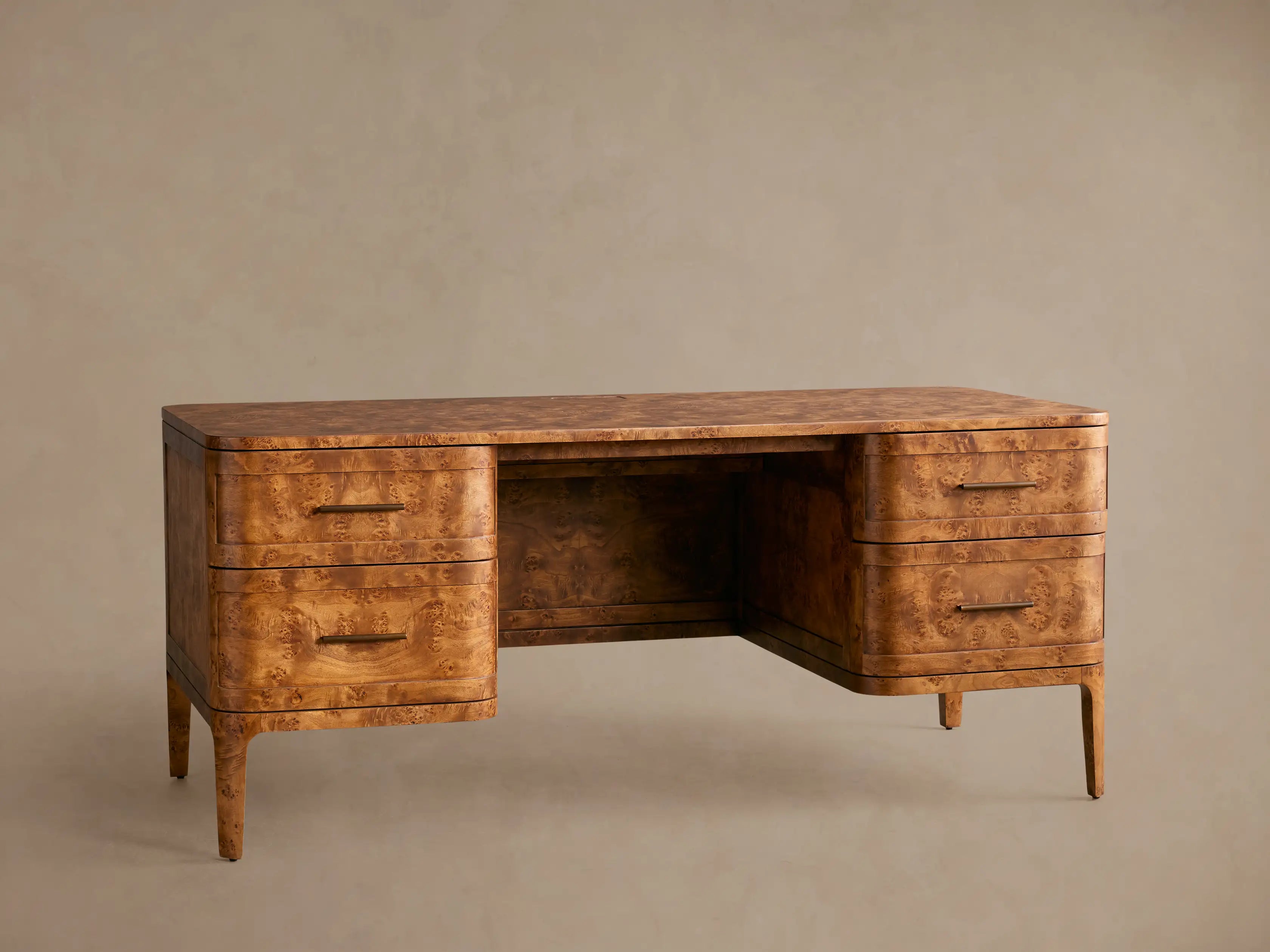 Mogadore Executive Desk in Mappa Burl Wood with Soft-Close Drawers