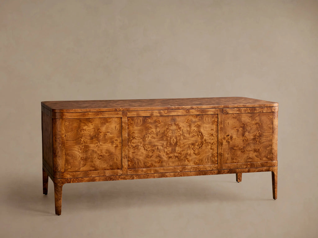 Mogadore Executive Desk in Mappa Burl Wood with Soft-Close Drawers