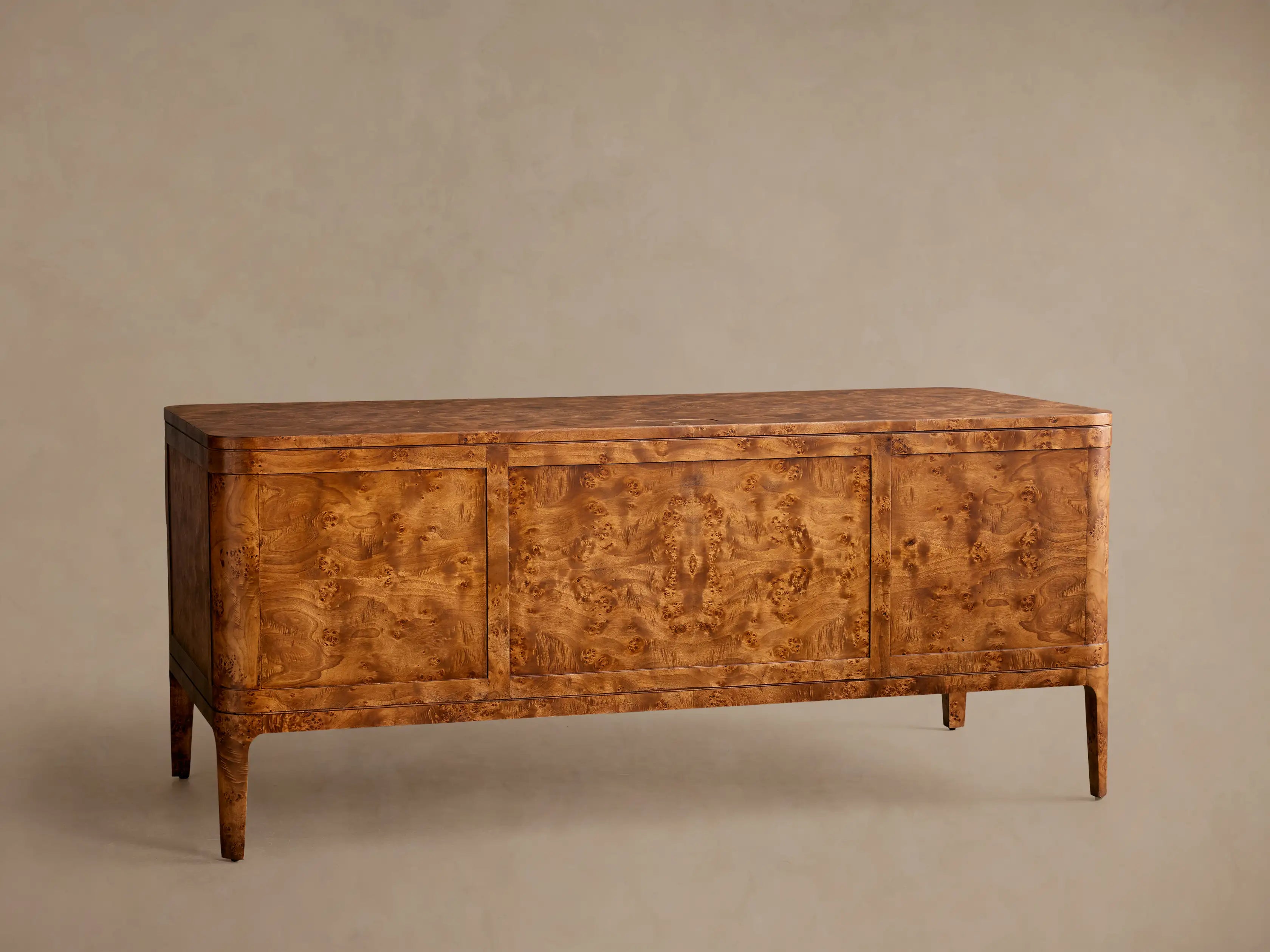 Mogadore Executive Desk in Mappa Burl Wood with Soft-Close Drawers