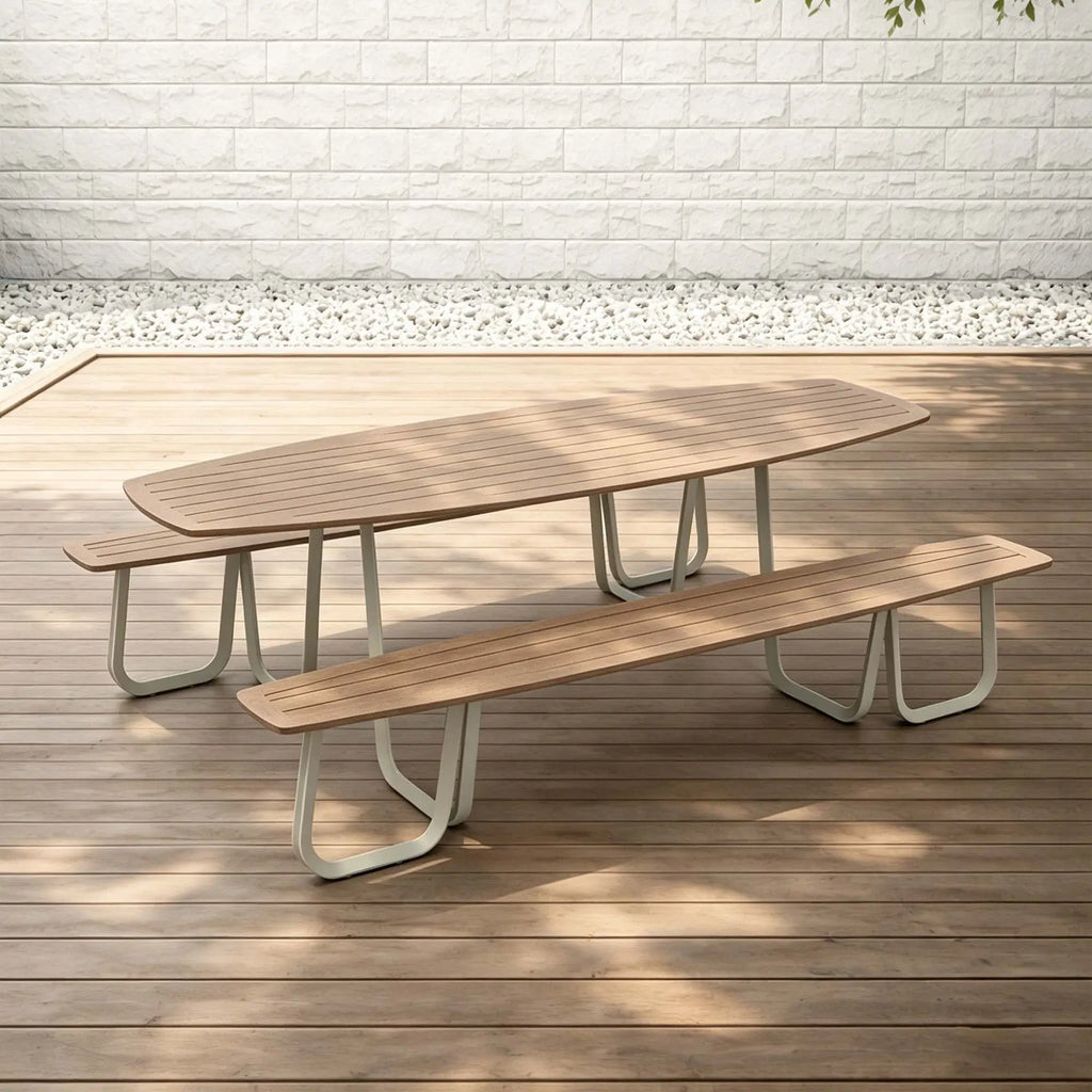 Monument Aluminum Outdoor Picnic Table with Teak Top