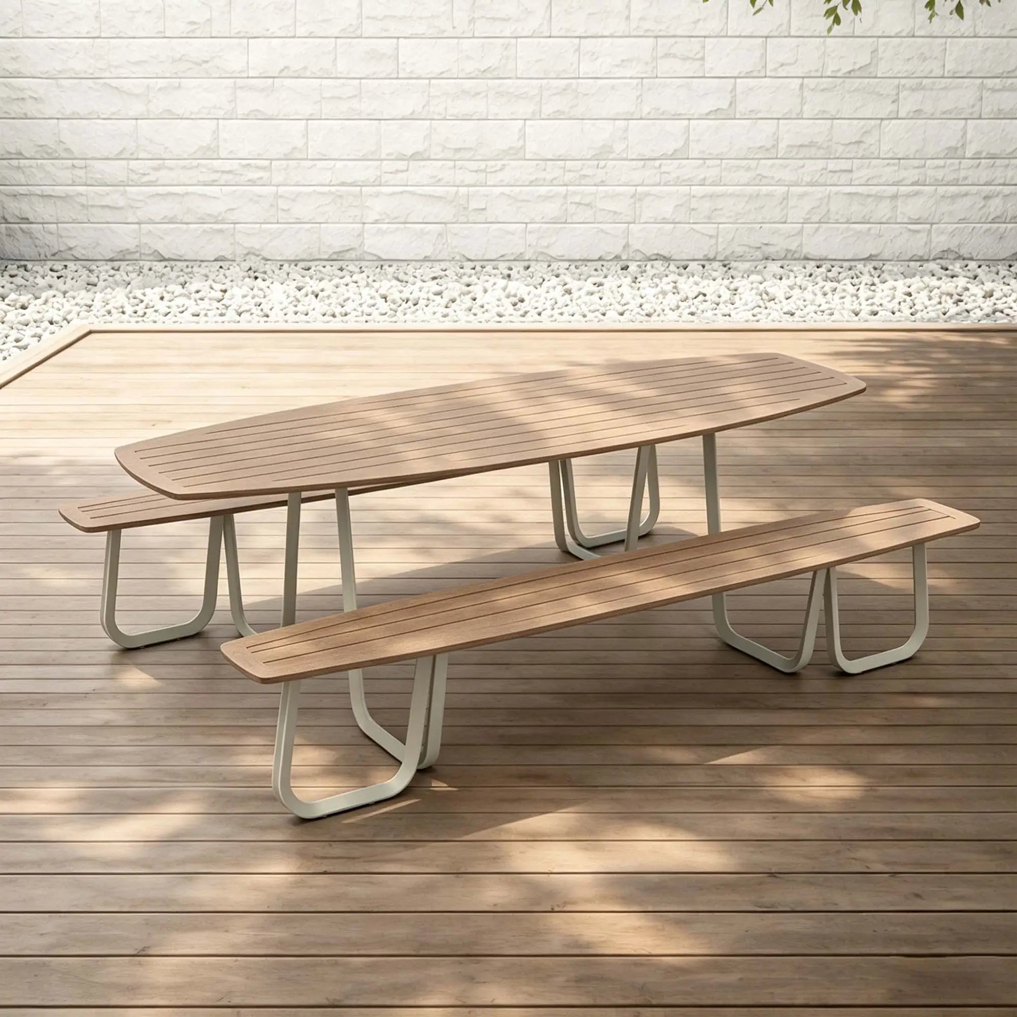 Monument Aluminum Outdoor Picnic Table with Teak Top