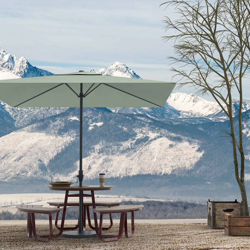 Monument Aluminum Round Outdoor Picnic Table with Teak Top