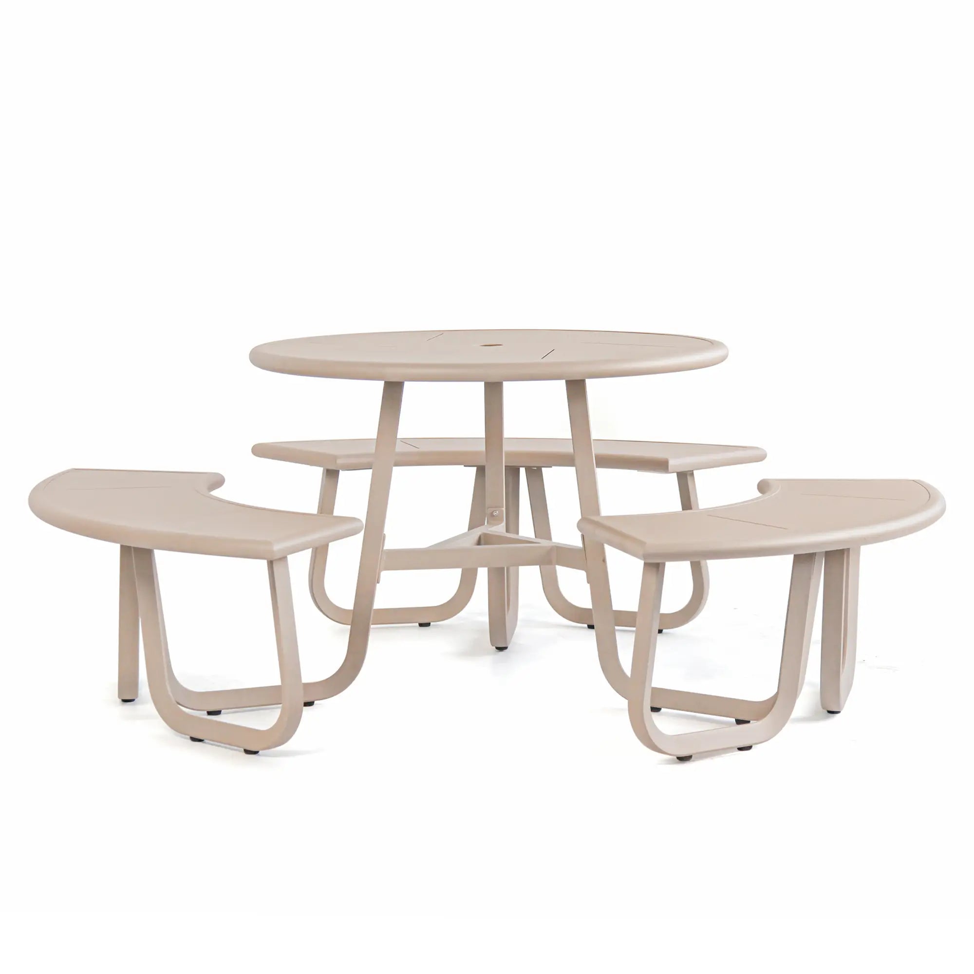 Monument Aluminum Round Outdoor Picnic Table with Teak Top