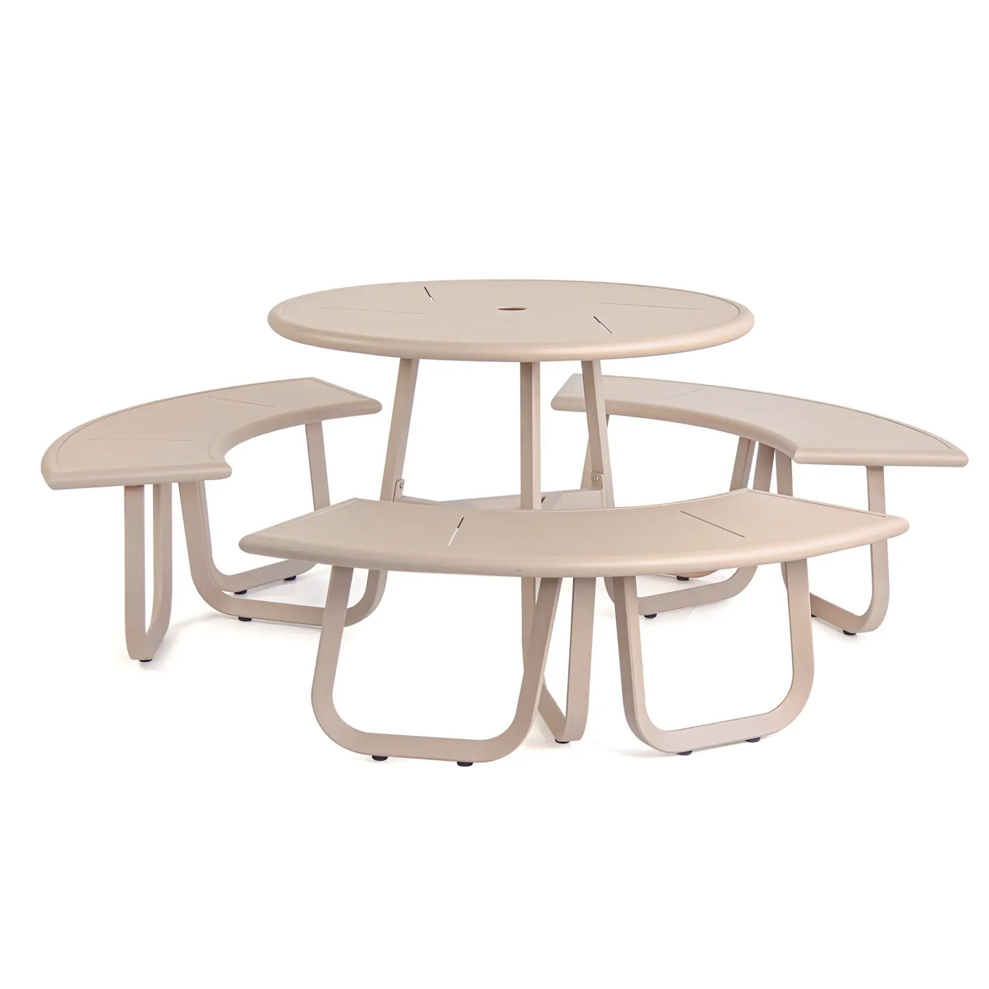 Monument Aluminum Round Outdoor Picnic Table with Teak Top