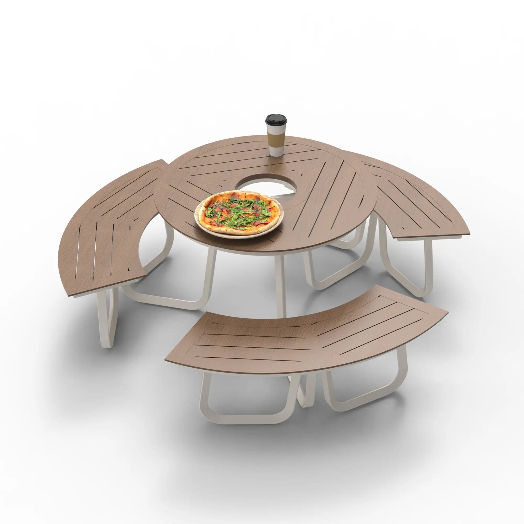 Monument Aluminum Round Outdoor Picnic Table with Teak Top