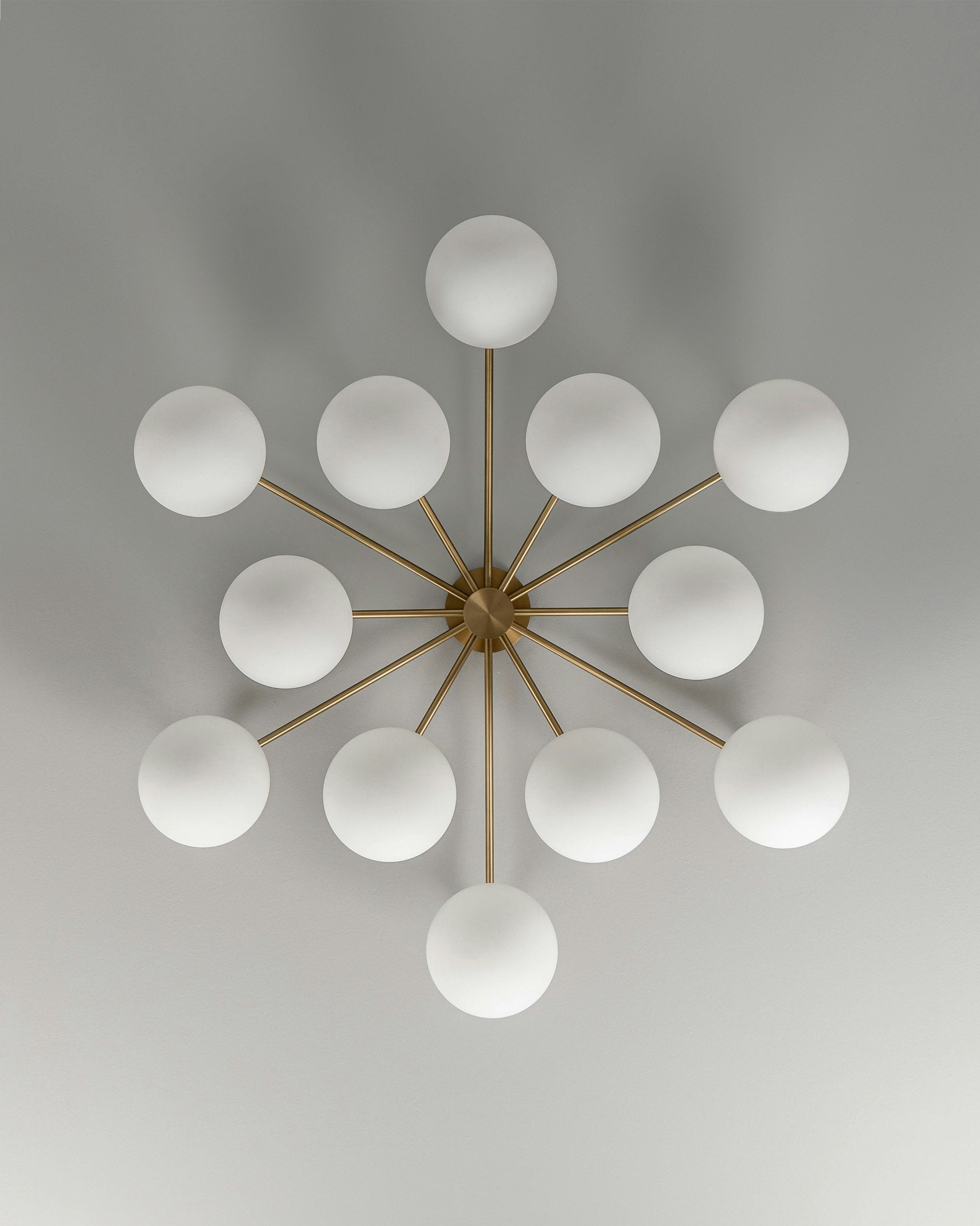 Orion Oval Flush Mount Base Chandelier Ø47.8″ - Lacquered burnished brassSoda Lime Triplex Opal Matte Glass Luxvena