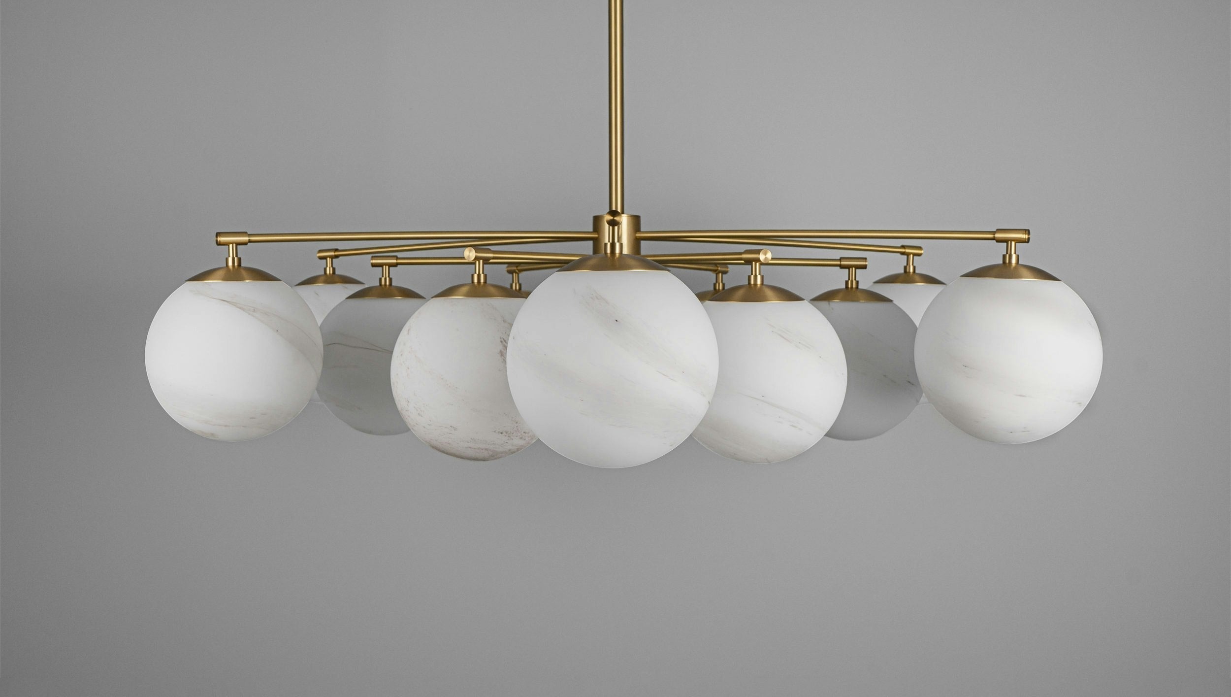 Orion Oval Flush Mount Base Chandelier Ø47.8″ - Lacquered burnished brassSoda Lime Marble Matte Glass Luxvena
