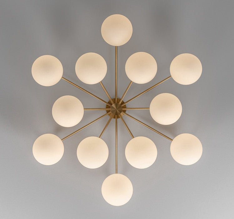 Orion Oval Flush Mount Base Chandelier Ø47.8″ - Lacquered burnished brassSoda Lime Triplex Opal Matte Glass Luxvena