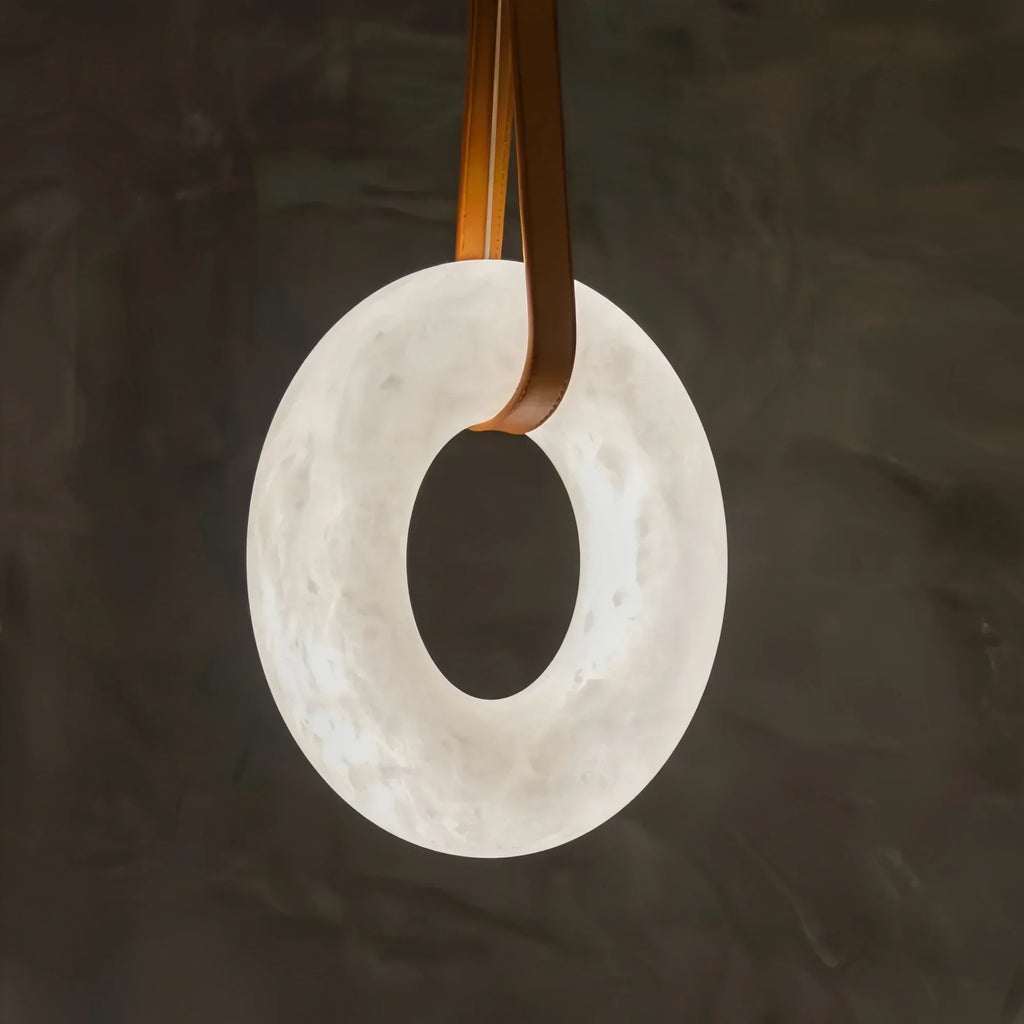 Oslo L1P Pendant Alabaster Chandelier, Halo Ring Chandelier With canopy Over Dining Table-Chandelier - Luxvena