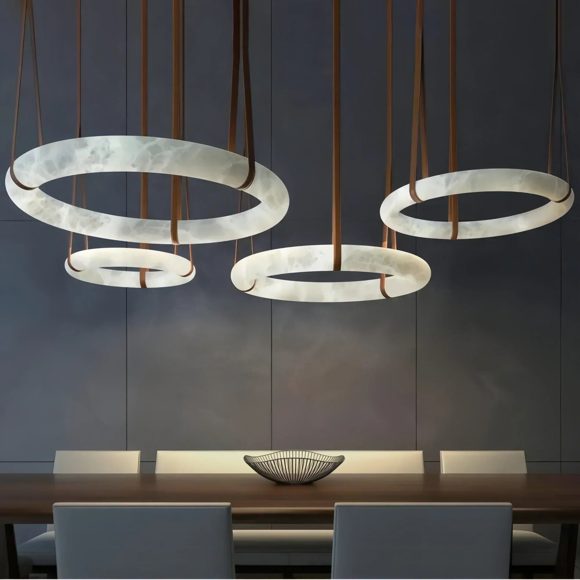 Oslo L1P Pendant Alabaster Chandelier, Halo Ring Chandelier With canopy Over Dining Table-Chandelier-39.4" D Single Ring - Luxvena