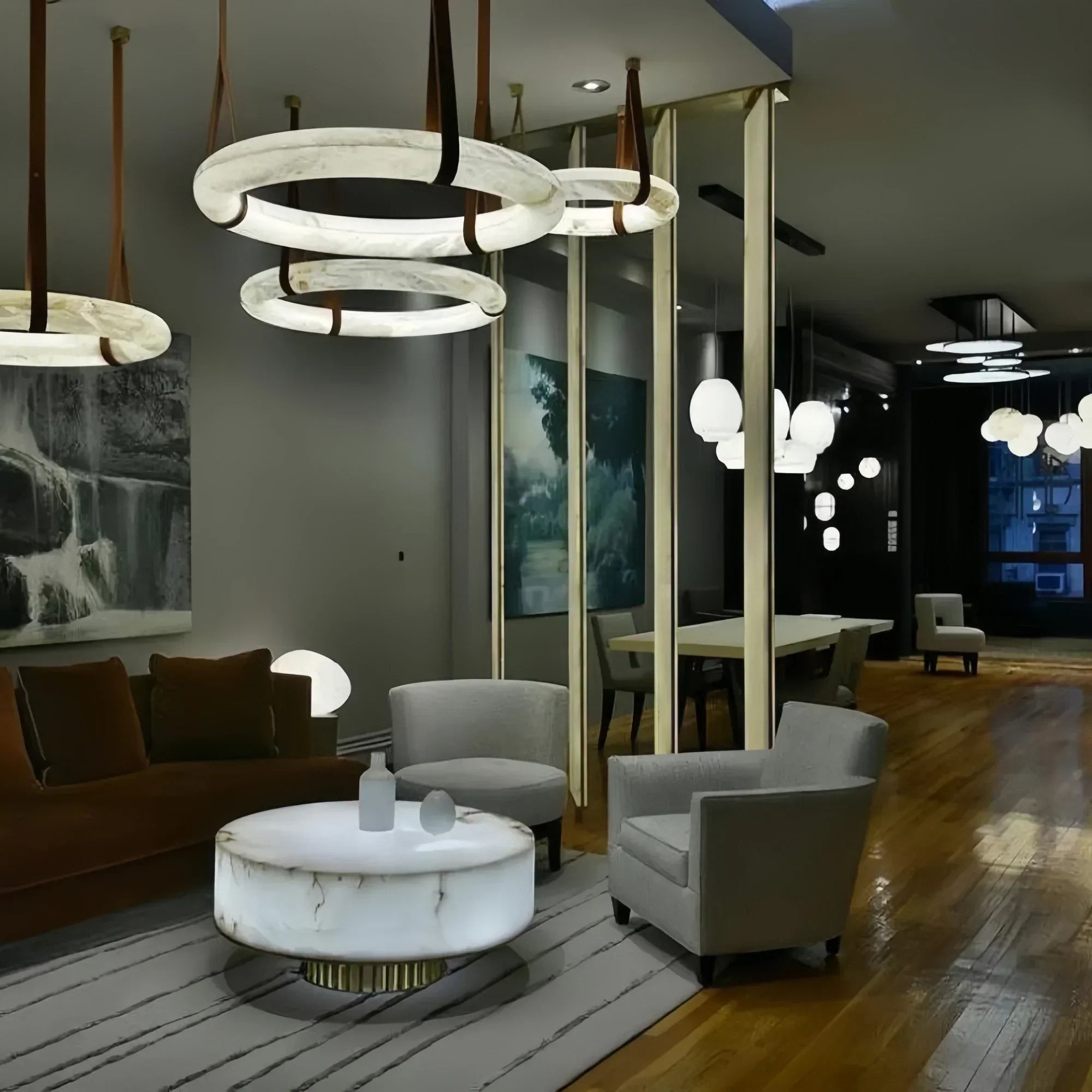 Oslo L1P Pendant Alabaster Chandelier, Halo Ring Chandelier With canopy Over Dining Table-Chandelier - Luxvena