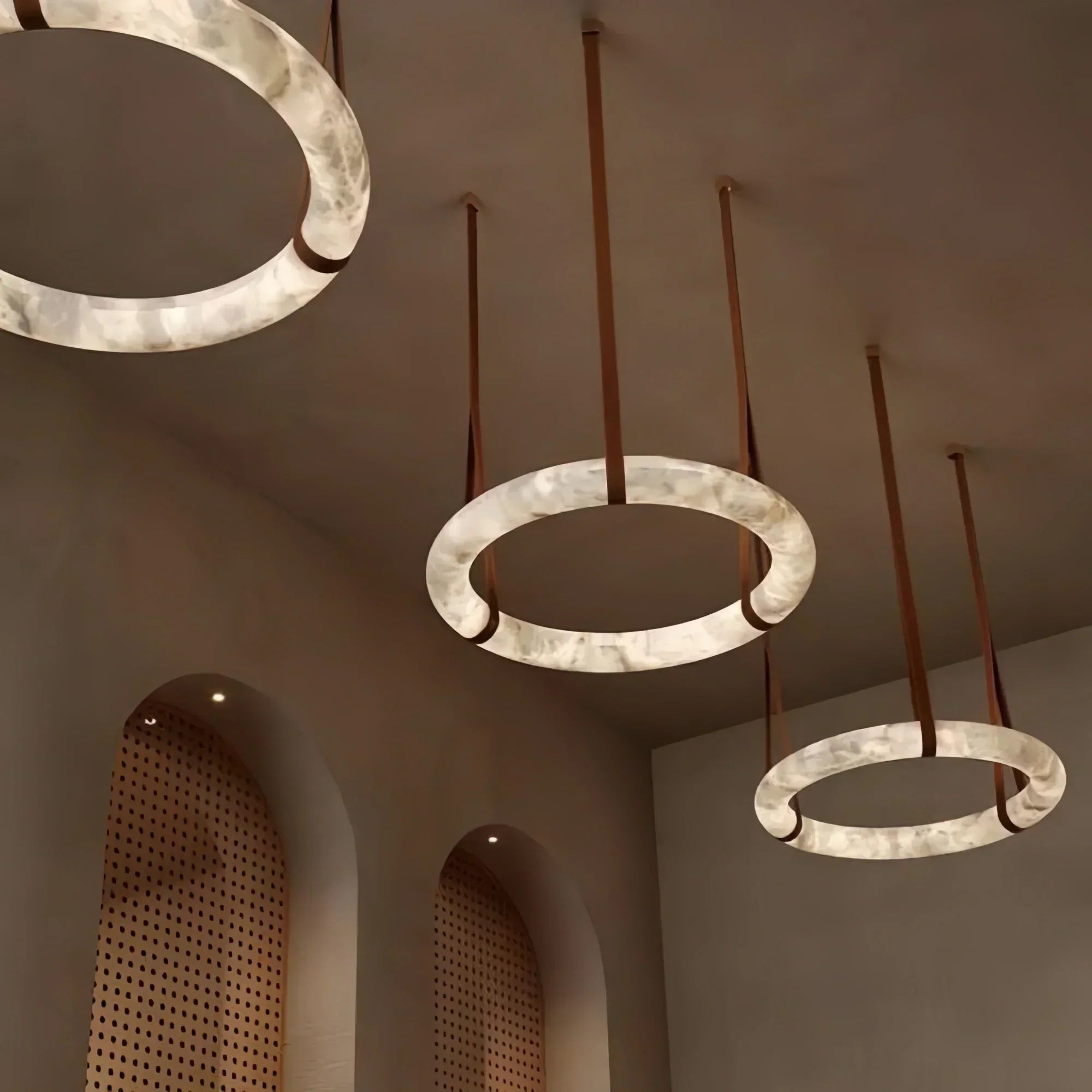 Oslo L1P Pendant Alabaster Chandelier, Halo Ring Chandelier With canopy Over Dining Table-Chandelier-31.5" D Single Ring - Luxvena