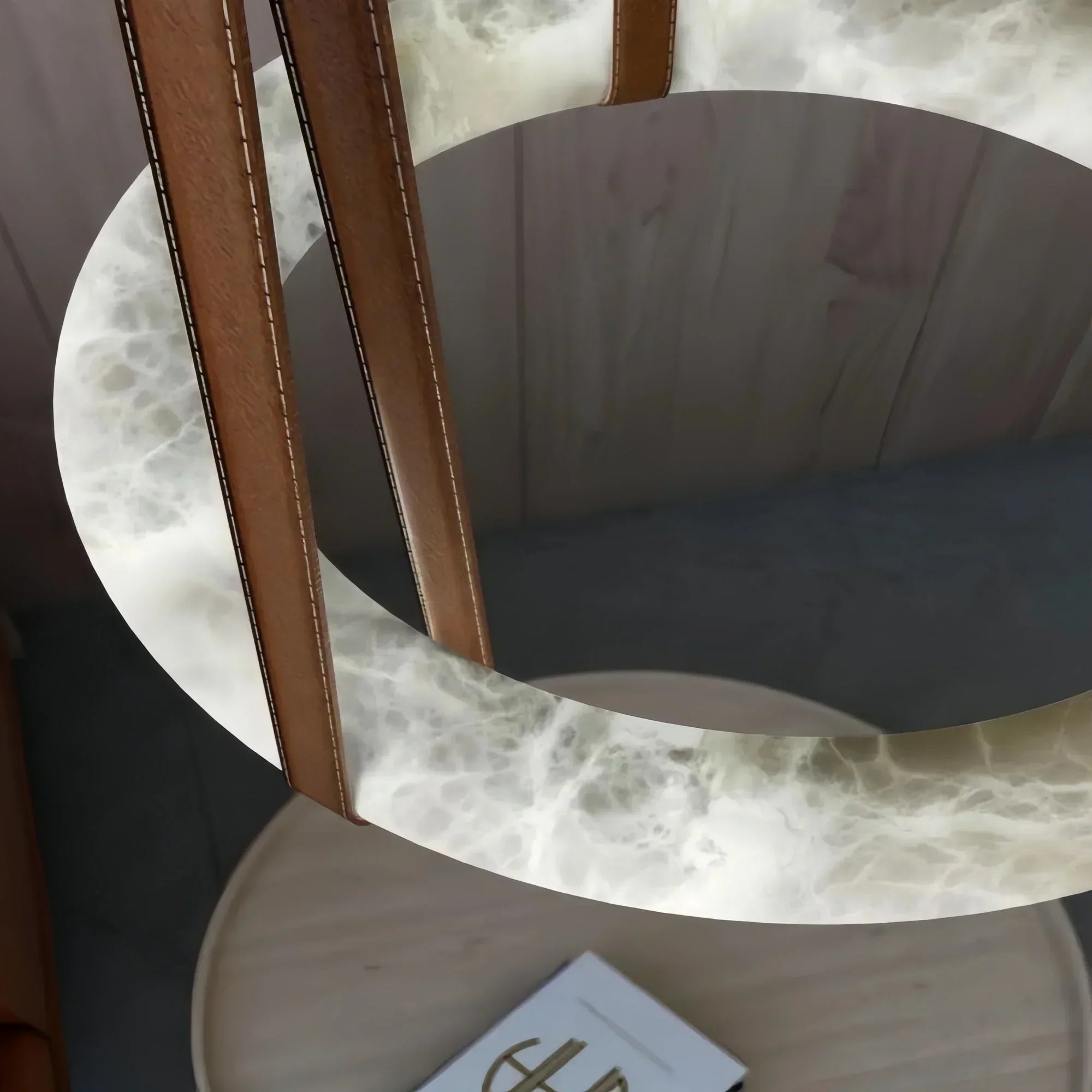 Oslo L1P Pendant Alabaster Chandelier, Halo Ring Chandelier With canopy Over Dining Table-Chandelier - Luxvena