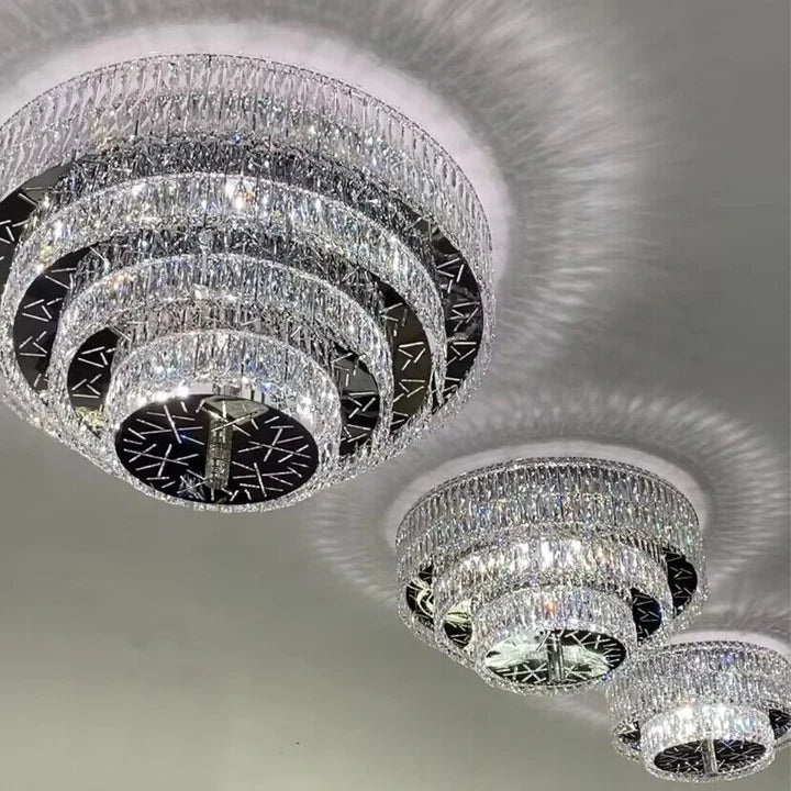 Oversized Modern Creative Flush Mount Round Multi-layers Crystal Pendant Chandelier for Living/Dining Room/Hallway - Luxvena-2Layers: D23.6"*H11.8"-Warm Light - Luxvena