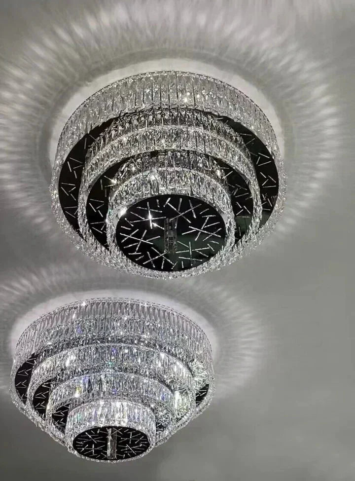 Oversized Modern Creative Flush Mount Round Multi-layers Crystal Pendant Chandelier for Living/Dining Room/Hallway - Luxvena - Luxvena