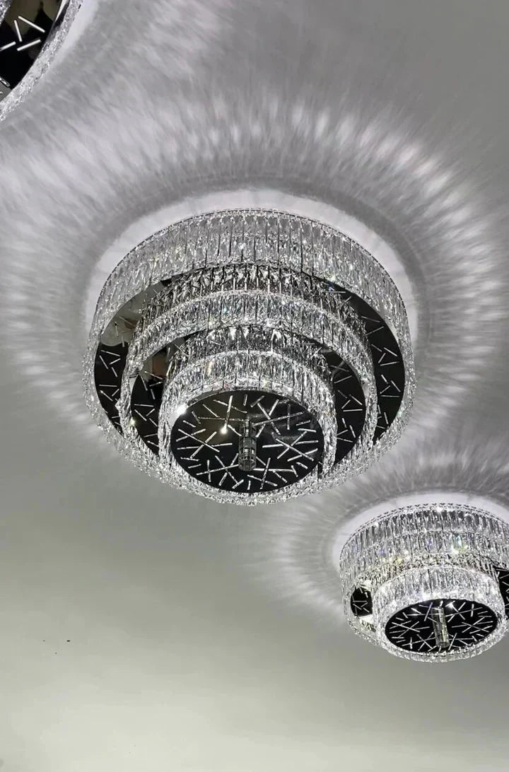 Oversized Modern Creative Flush Mount Round Multi-layers Crystal Pendant Chandelier for Living/Dining Room/Hallway - Luxvena - Luxvena