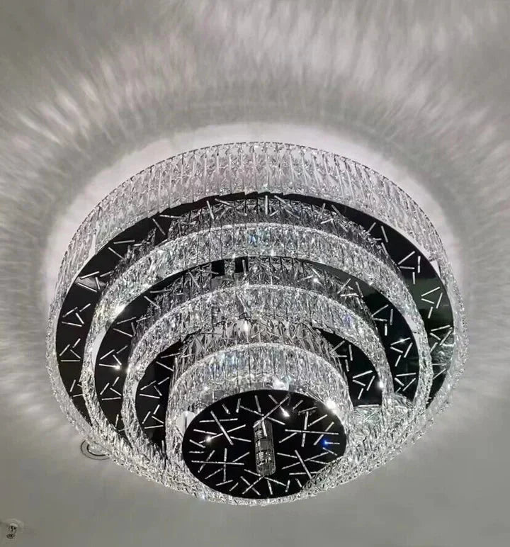 Oversized Modern Creative Flush Mount Round Multi-layers Crystal Pendant Chandelier for Living/Dining Room/Hallway - Luxvena-4Layers: D59.1"*H15.7"-Warm Light - Luxvena