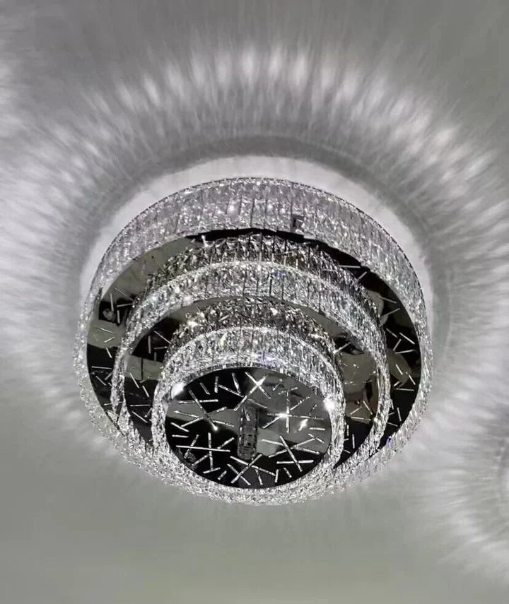 Oversized Modern Creative Flush Mount Round Multi-layers Crystal Pendant Chandelier for Living/Dining Room/Hallway - Luxvena-3Layers: D31.5"*H15.7"/31kg-Warm Light - Luxvena