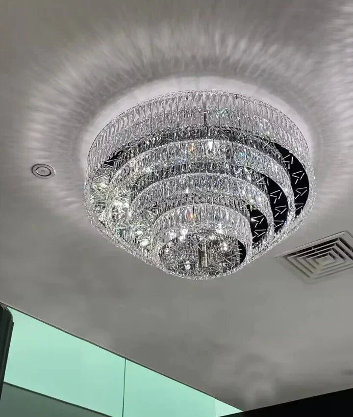 Oversized Modern Creative Flush Mount Round Multi-layers Crystal Pendant Chandelier for Living/Dining Room/Hallway - Luxvena - Luxvena
