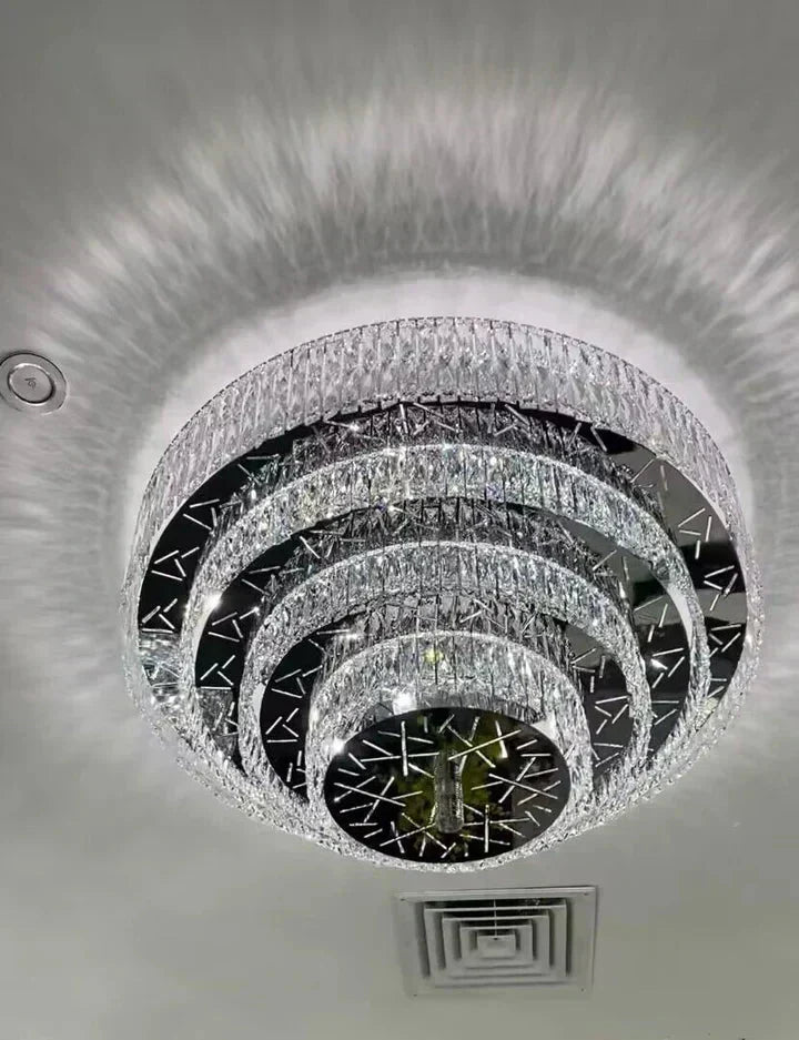 Oversized Modern Creative Flush Mount Round Multi-layers Crystal Pendant Chandelier for Living/Dining Room/Hallway - Luxvena-4Layers: D47.2"*H15.7"/35 Lights/53.8kg-Warm Light - Luxvena