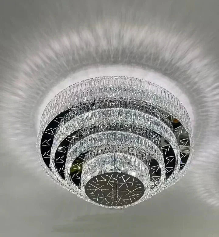 Oversized Modern Creative Flush Mount Round Multi-layers Crystal Pendant Chandelier for Living/Dining Room/Hallway - Luxvena - Luxvena