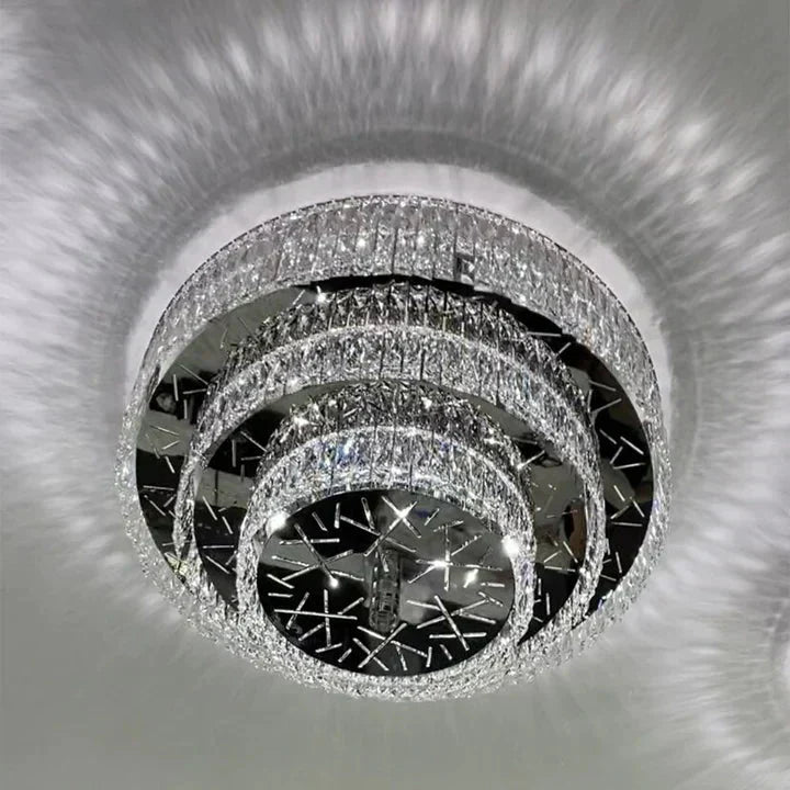 Oversized Modern Creative Flush Mount Round Multi-layers Crystal Pendant Chandelier for Living/Dining Room/Hallway - Luxvena-3Layers: D39.4"*H15.7"/33 Lights/42.3kg-Warm Light - Luxvena