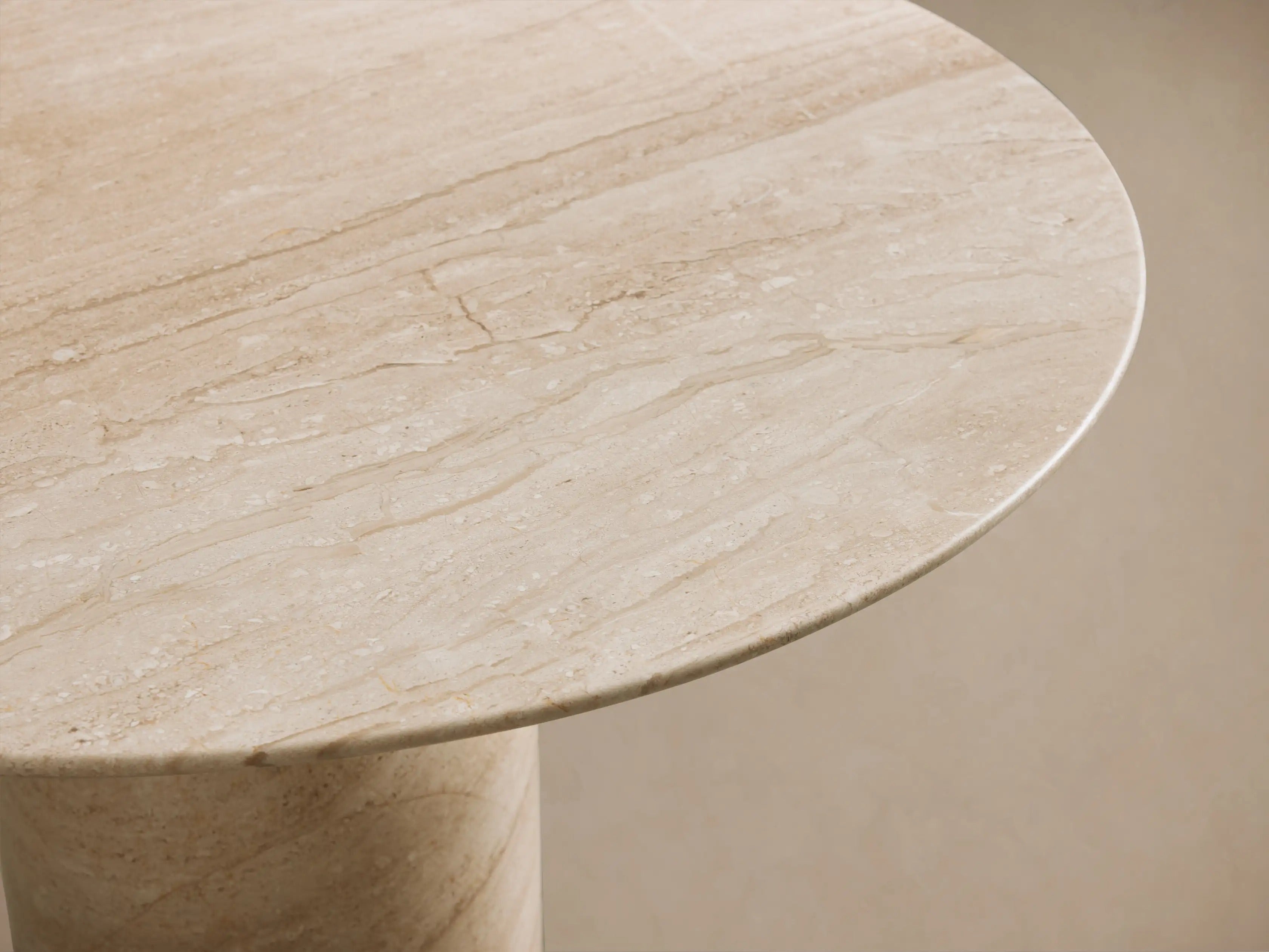 Perth Stone Bistro Table in Travertine with Sculptural Pedestal Base