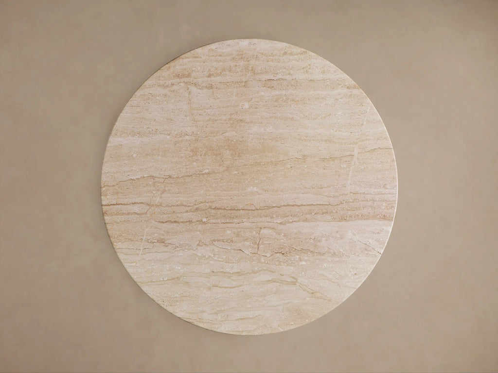 Perth Stone Bistro Table in Travertine with Sculptural Pedestal Base