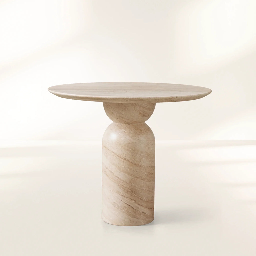 Perth Stone Bistro Table in Travertine with Sculptural Pedestal Base
