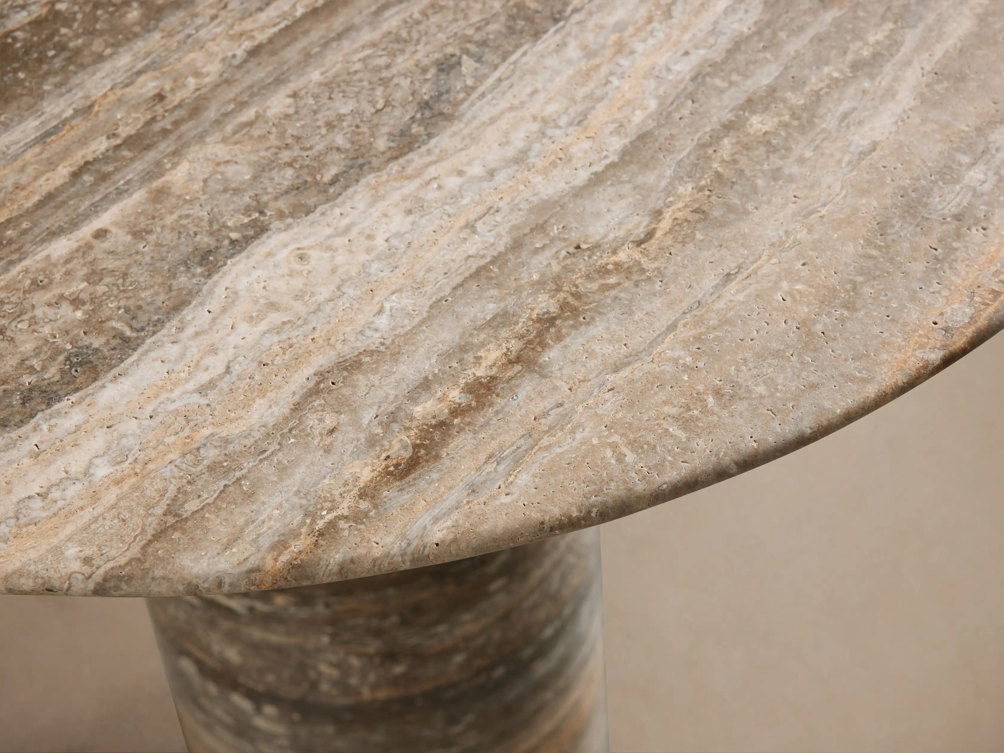 Perth Stone Bistro Table in Travertine with Sculptural Pedestal Base
