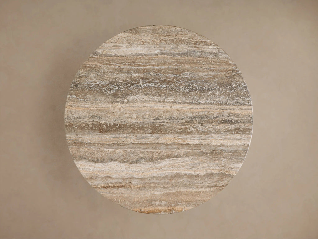 Perth Stone Bistro Table in Travertine with Sculptural Pedestal Base