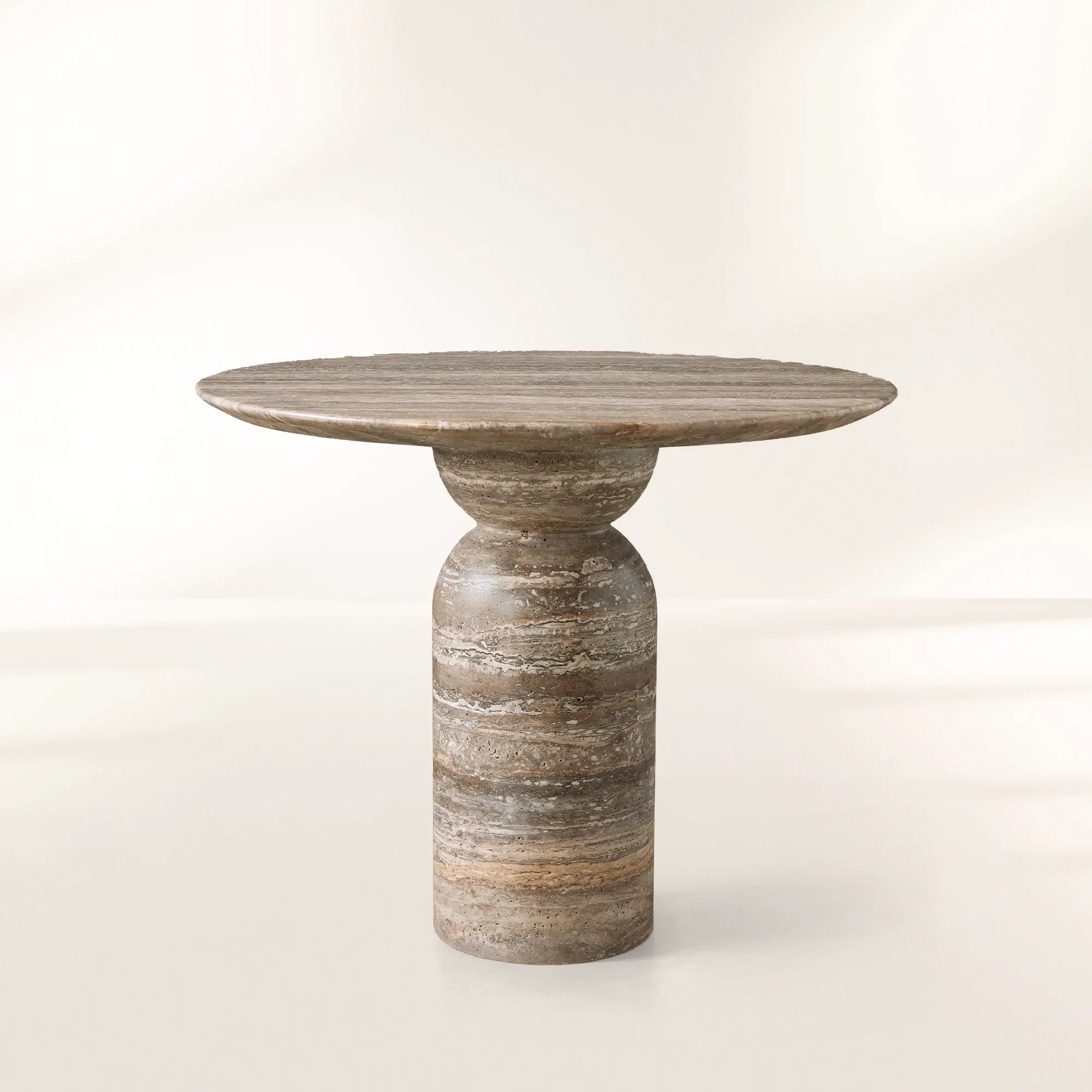 Perth Stone Bistro Table in Travertine with Sculptural Pedestal Base