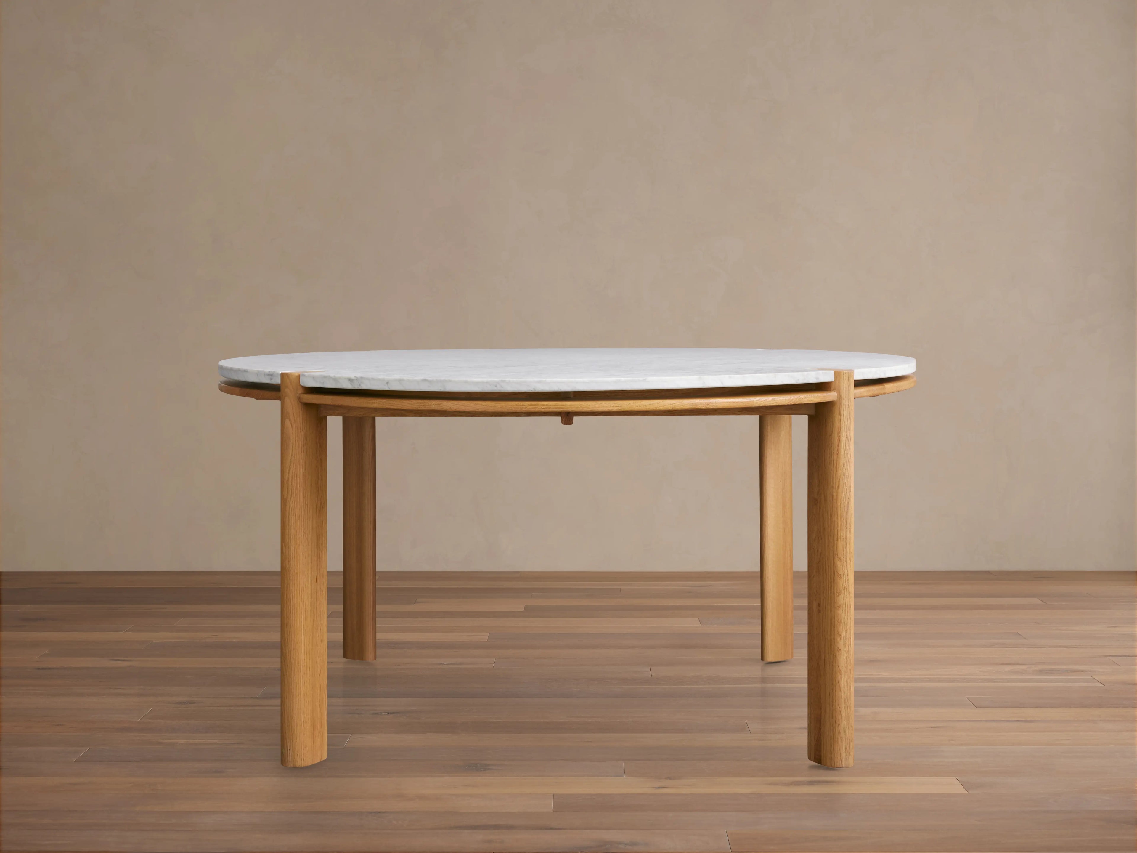 Pyet Round Marble Dining Table with Solid Oak Base