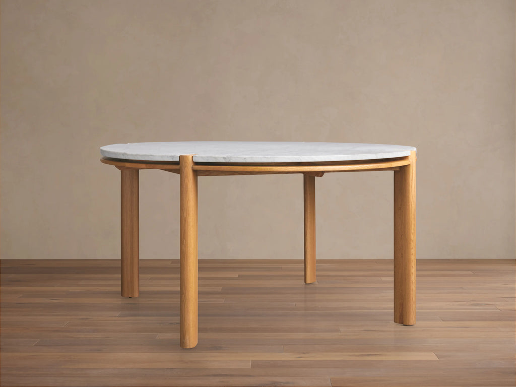 Pyet Round Marble Dining Table with Solid Oak Base