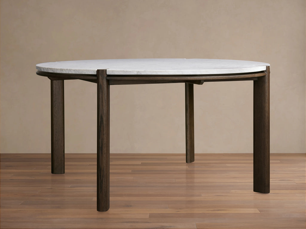 Pyet Round Marble Dining Table with Solid Oak Base