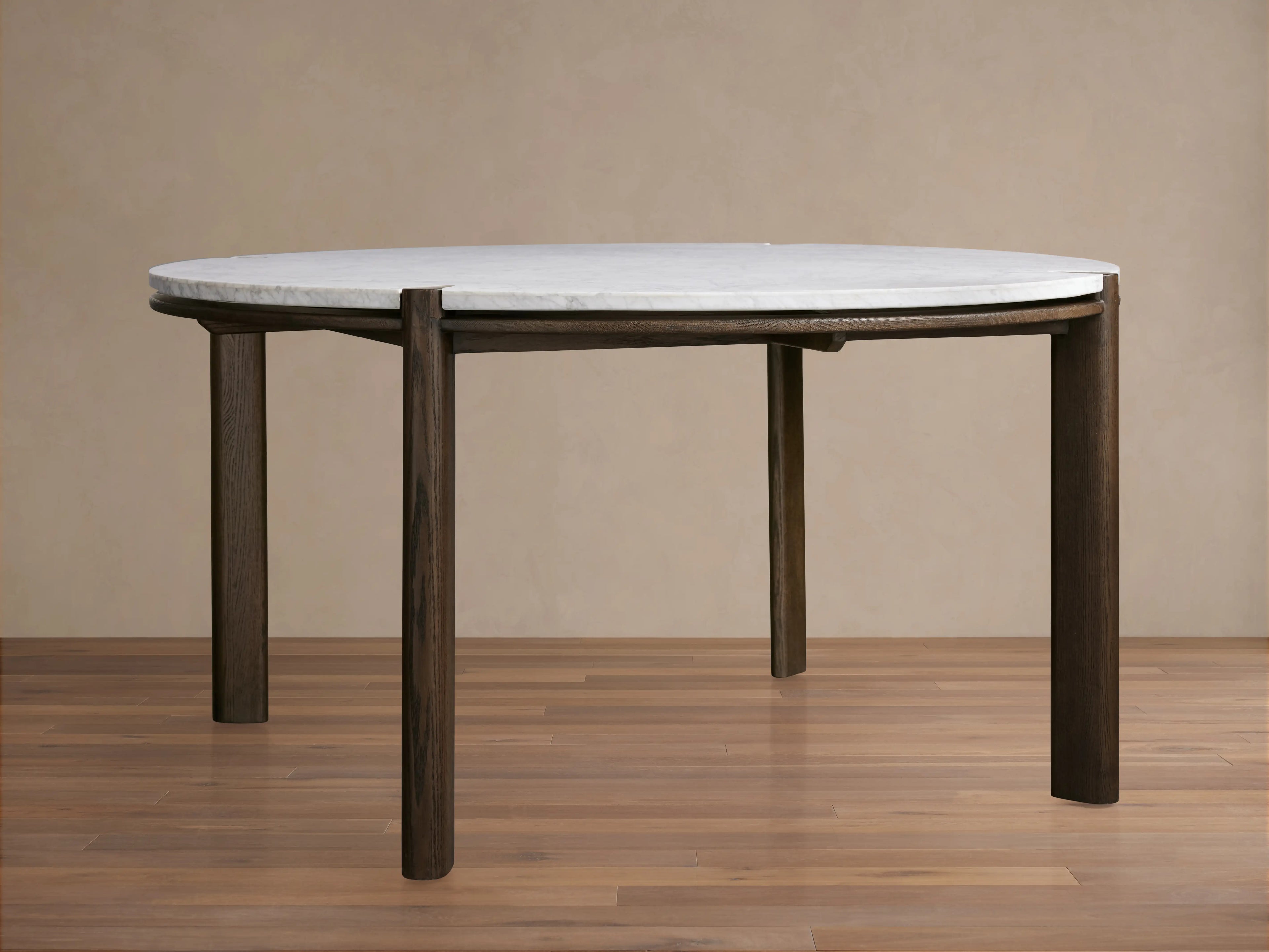 Pyet Round Marble Dining Table with Solid Oak Base