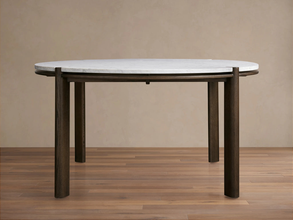 Pyet Round Marble Dining Table with Solid Oak Base