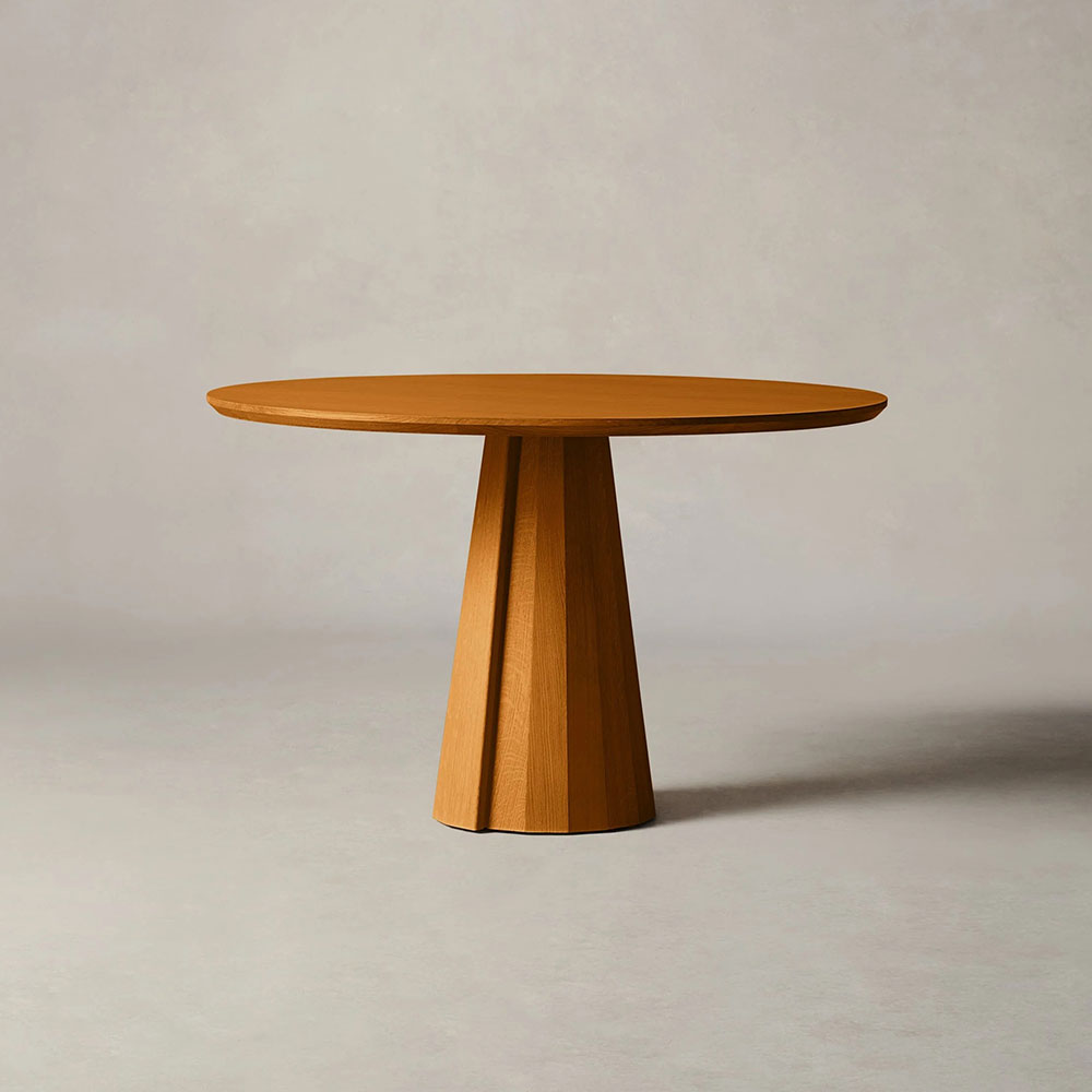 Brank Wood Round Dining Table With Faceted Cone Base