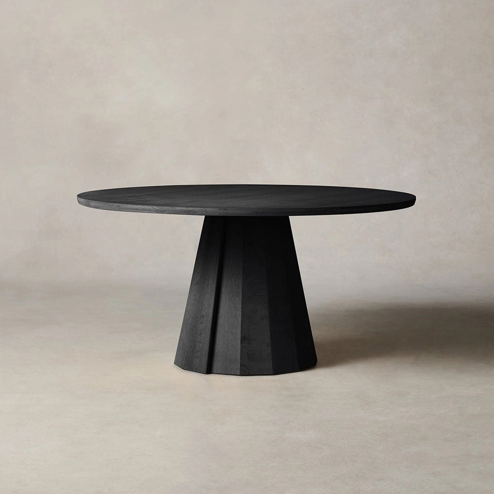 Brank Wood Round Dining Table With Faceted Cone Base