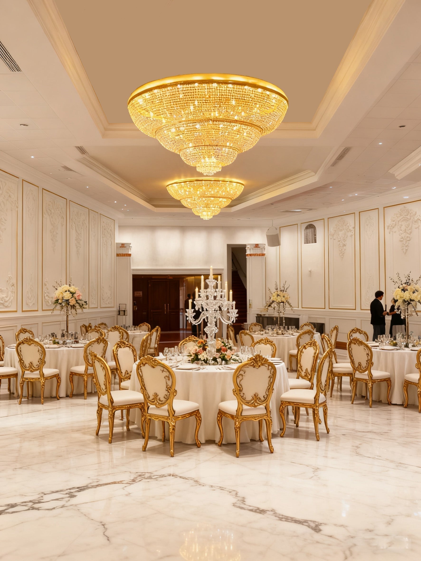 72'' Round Big Flush Mounted Gold Crystal Chandelier for Banquet Hall