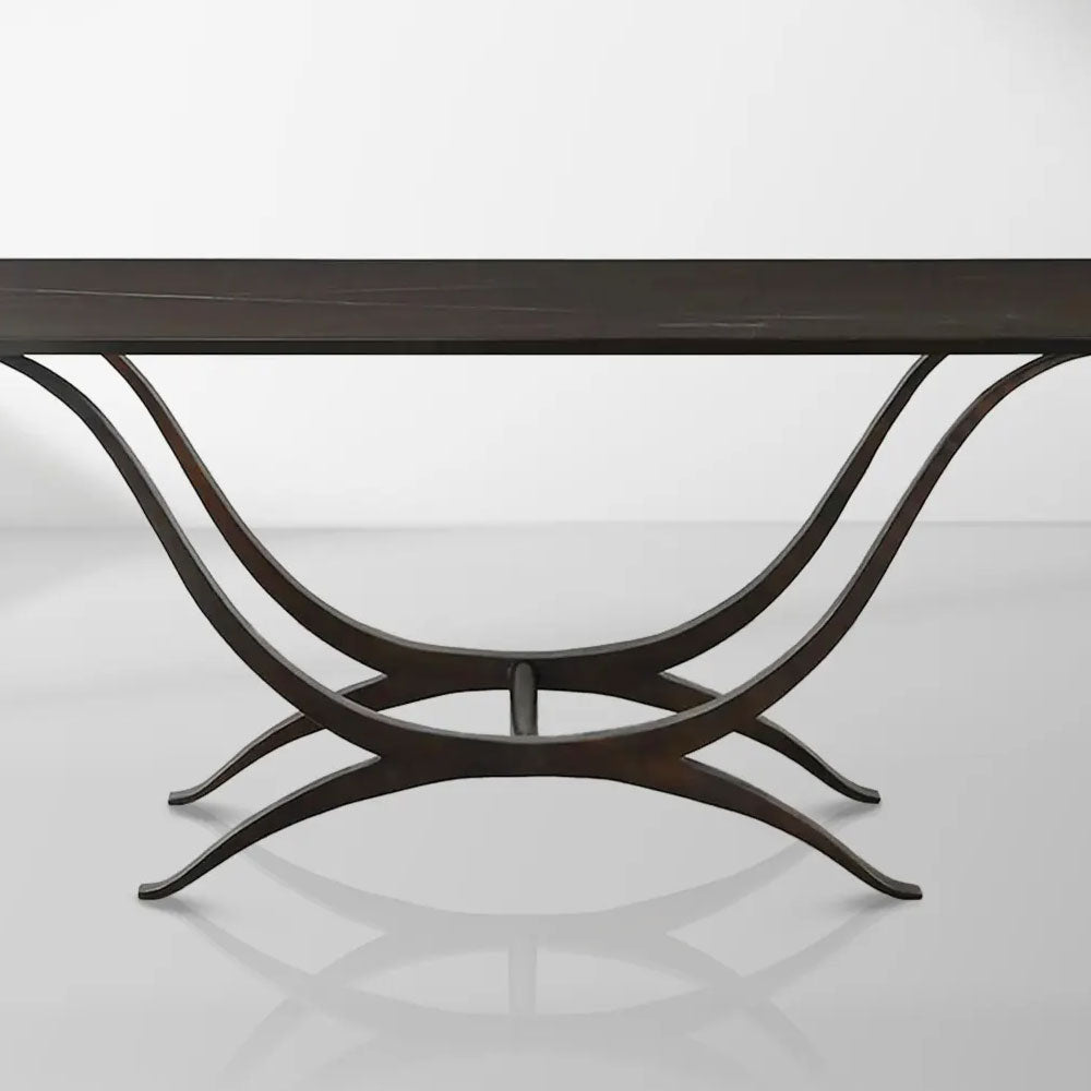 Chorda 84" Rectangular Dining Table Iron Base, Stoneware Tabletop