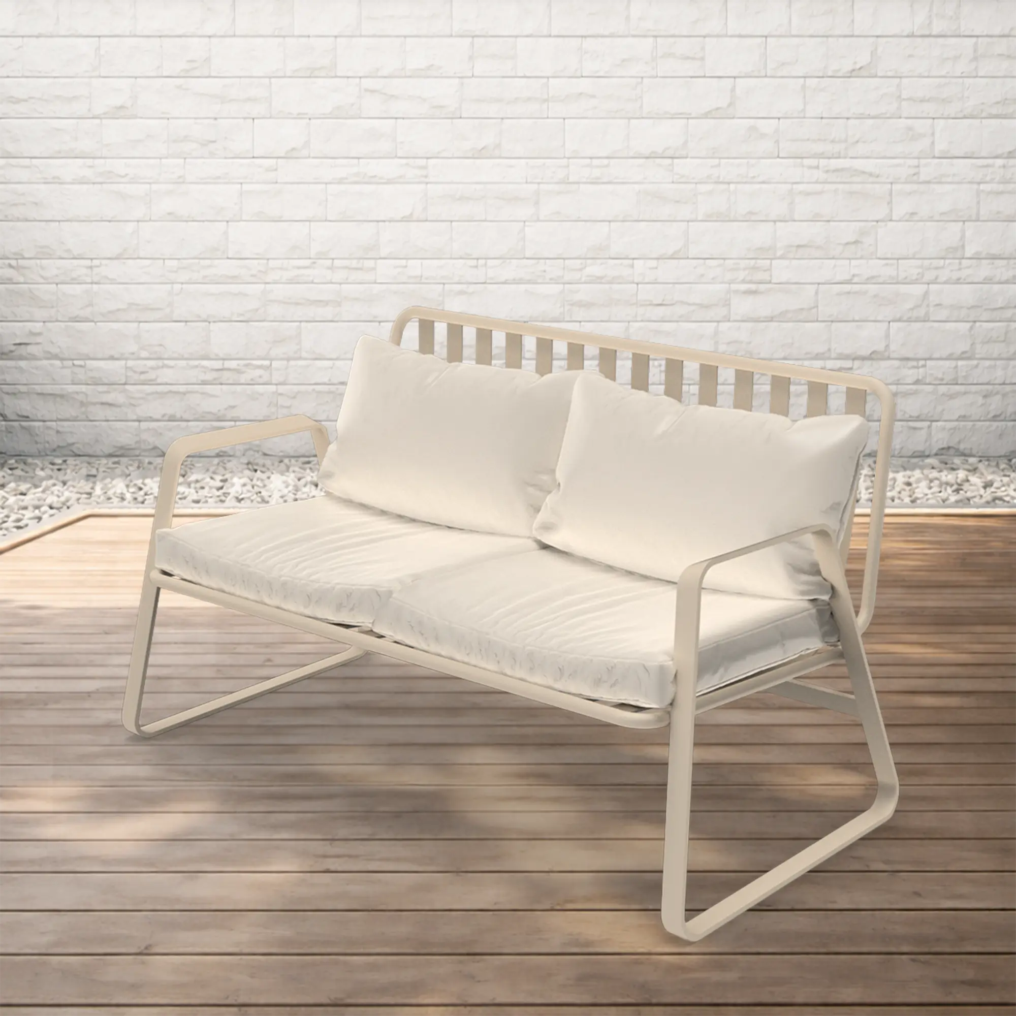 Striped Aluminum Outdoor Lounge Sofa with Water Repellent Cushions